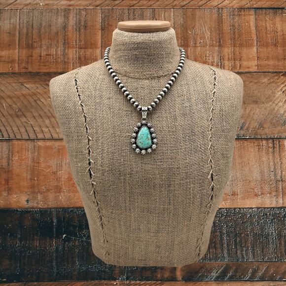 ALLISON SNOWHAWK LEE Navajo Sterling & Mine Number 8 Turquoise Pendant Stars - Picture 3 of 3